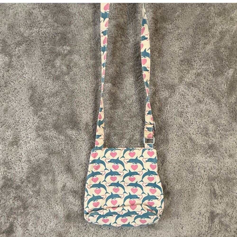 Bungalow 360 Crossbody Purse Shoulder Bag Satchel Blue Dolphin Pink Heart Canvas - Picture 4 of 12